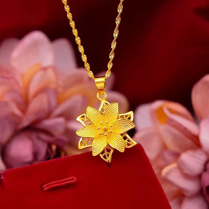 Collar floral de acero inoxidable baño de oro • AURFU