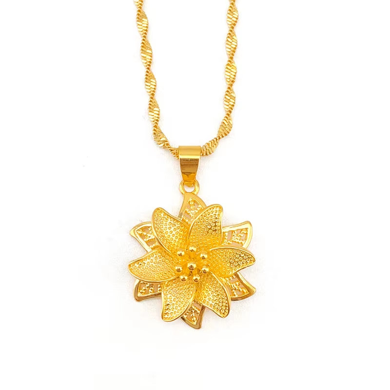 Collar floral de acero inoxidable baño de oro • AURFU