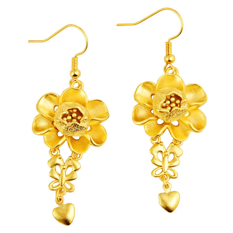 Pendientes Flor y Corazón AURFU • Elegancia Floral chapados en oro 18K