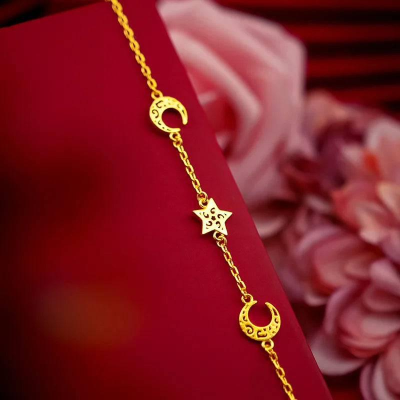 Pulsera Luna y Estrella AURFU • Cielos Dorados chapada en oro 18K