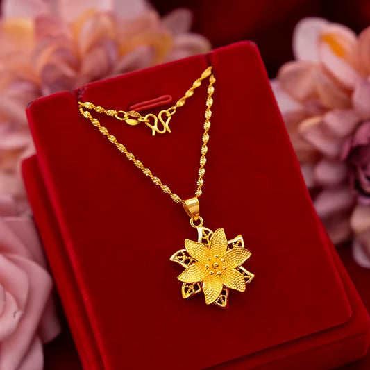 Collar floral de acero inoxidable baño de oro • AURFU